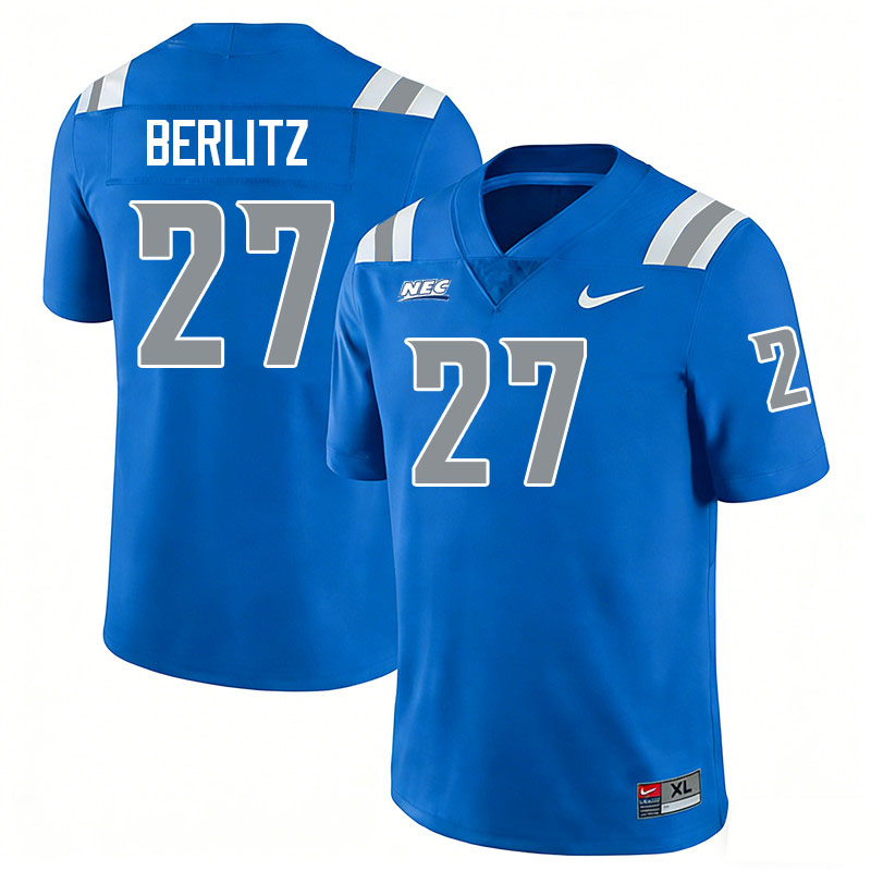 Central Connecticut Blue Devils #27 Derek Berlitz College Football Jerseys,Uniforms-Blue